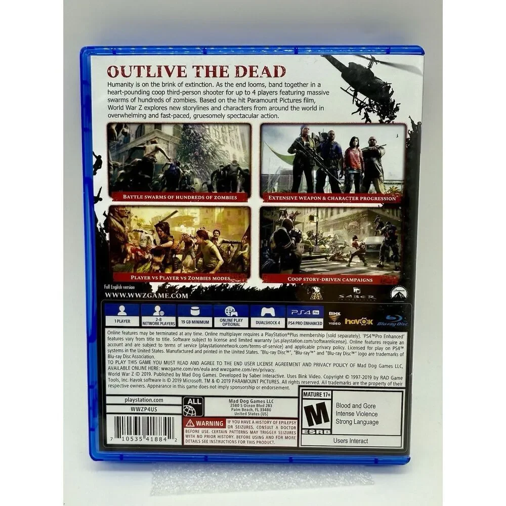 World War Z - Sony PlayStation 4‎ PS4 Game, Case With Inserts Tested